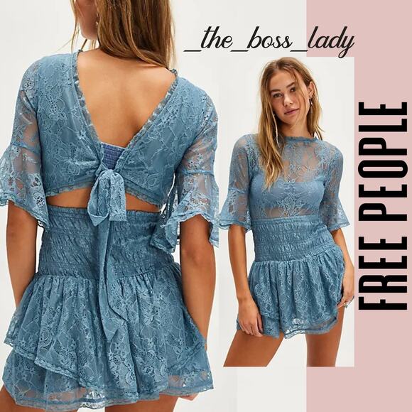 Free People mini dress floral lace cutout ruffled tiered sheer mesh boho XS - Picture 2 of 9